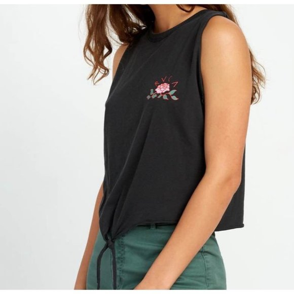 RVCA Tops - Women’s RVCA sleeveless Everose  Black Tank Top with tie front size small NWOT